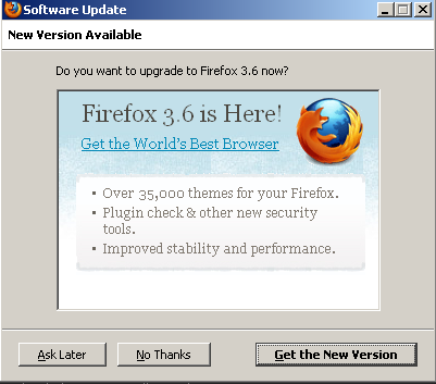 Pantalla de actualización a Firefox 3.6