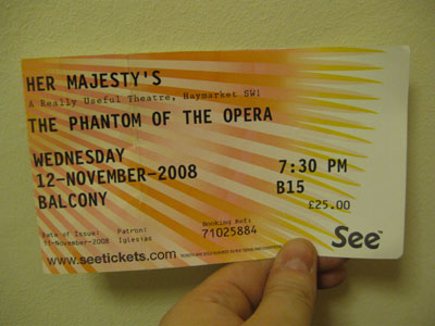 Ticket de El Fantasma de la Opera